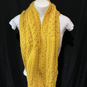 (WC) Aran. Ireland. Merino Wool. Scarf. Wrap. Shawl.Mustard.